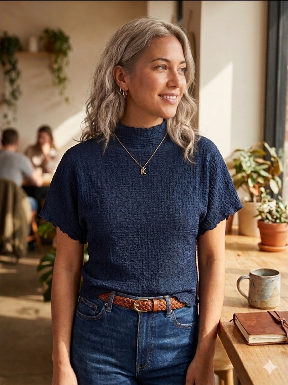 Zara Navy Textured Short Sleeve Boxy Tee S - Picture 2 of 9